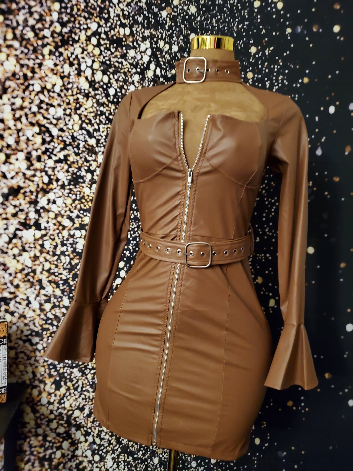 Dipped n chocolate faux leather dress