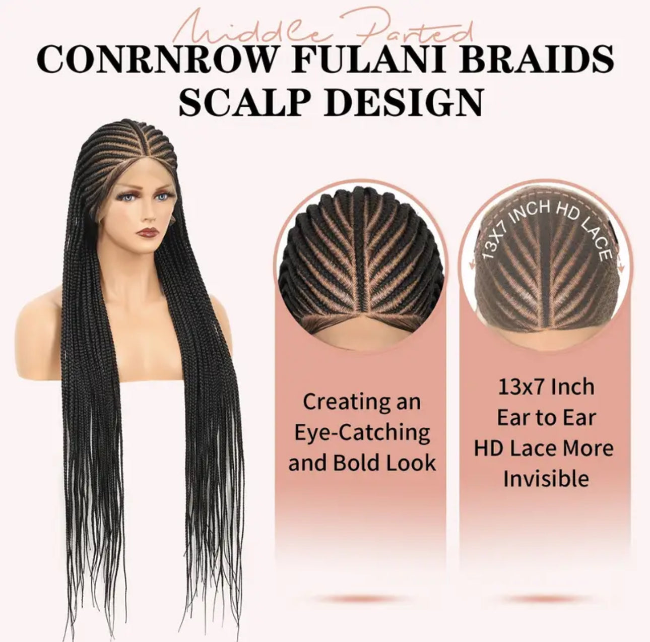 Tribal Fulani cornrow lace wig