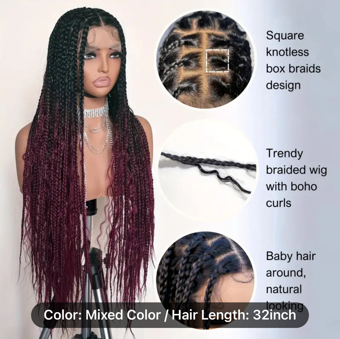 S’vannah ombre knotless full braid lace wig