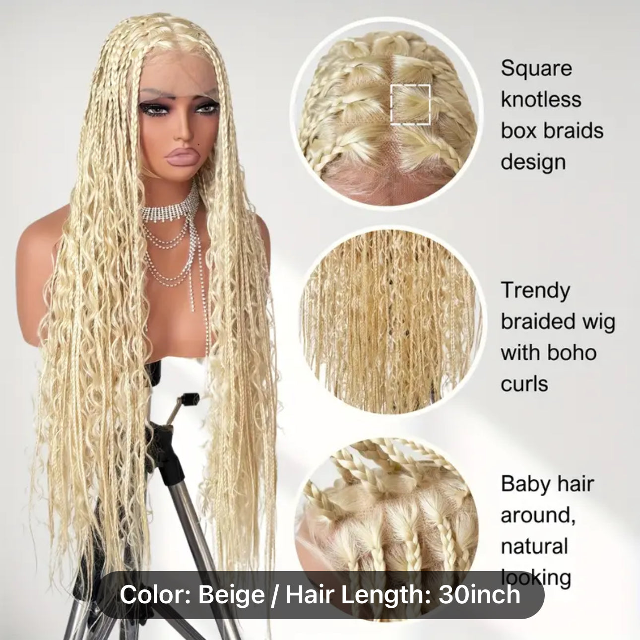 Ice princess boho knotless braid wig