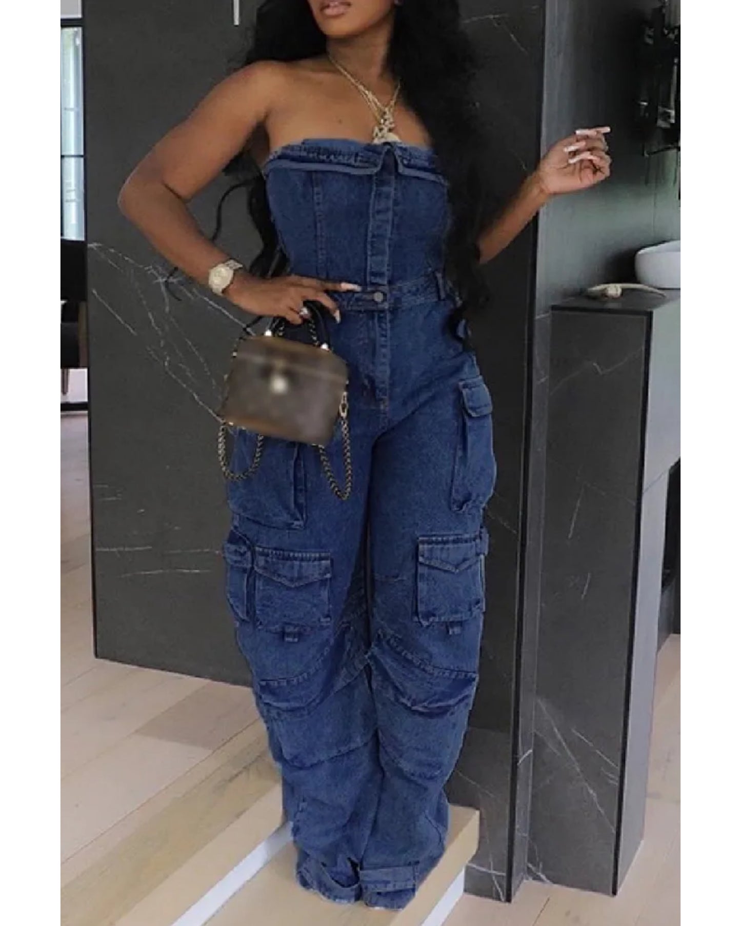Queen bee Jean jumpsuit Blue