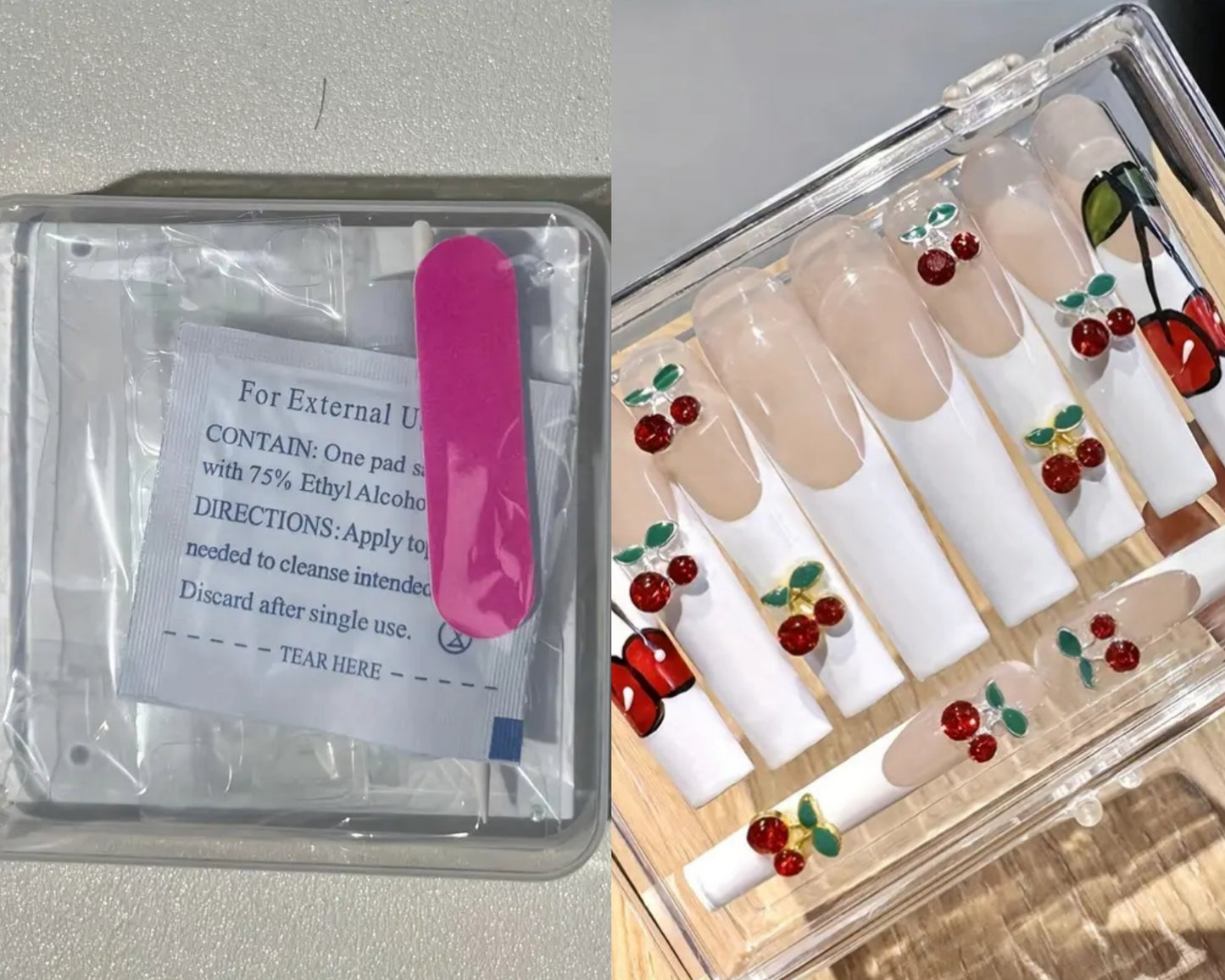 Long cherry girl press on nails