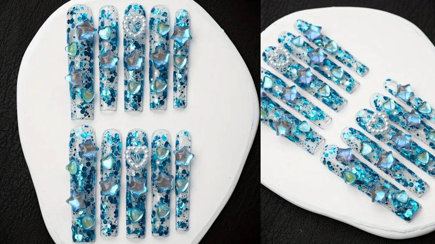 Case of the blues press on nails