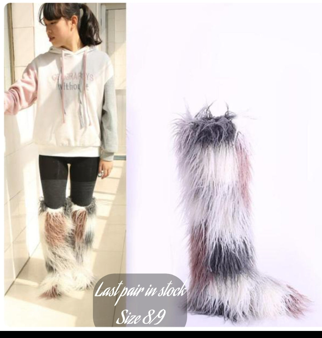 Last pair shag fur knee-over knee boots