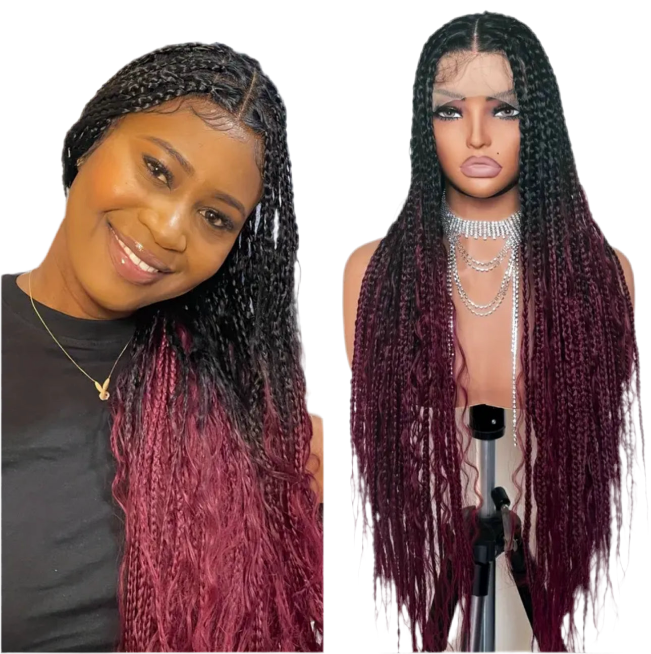 S’vannah ombre knotless full braid lace wig