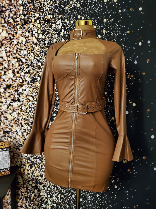 Dipped n chocolate faux leather dress