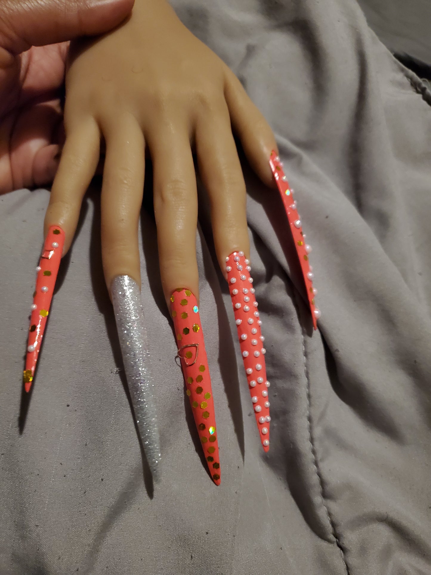 Hot pink barbie fun press on nails extended stiletto nails