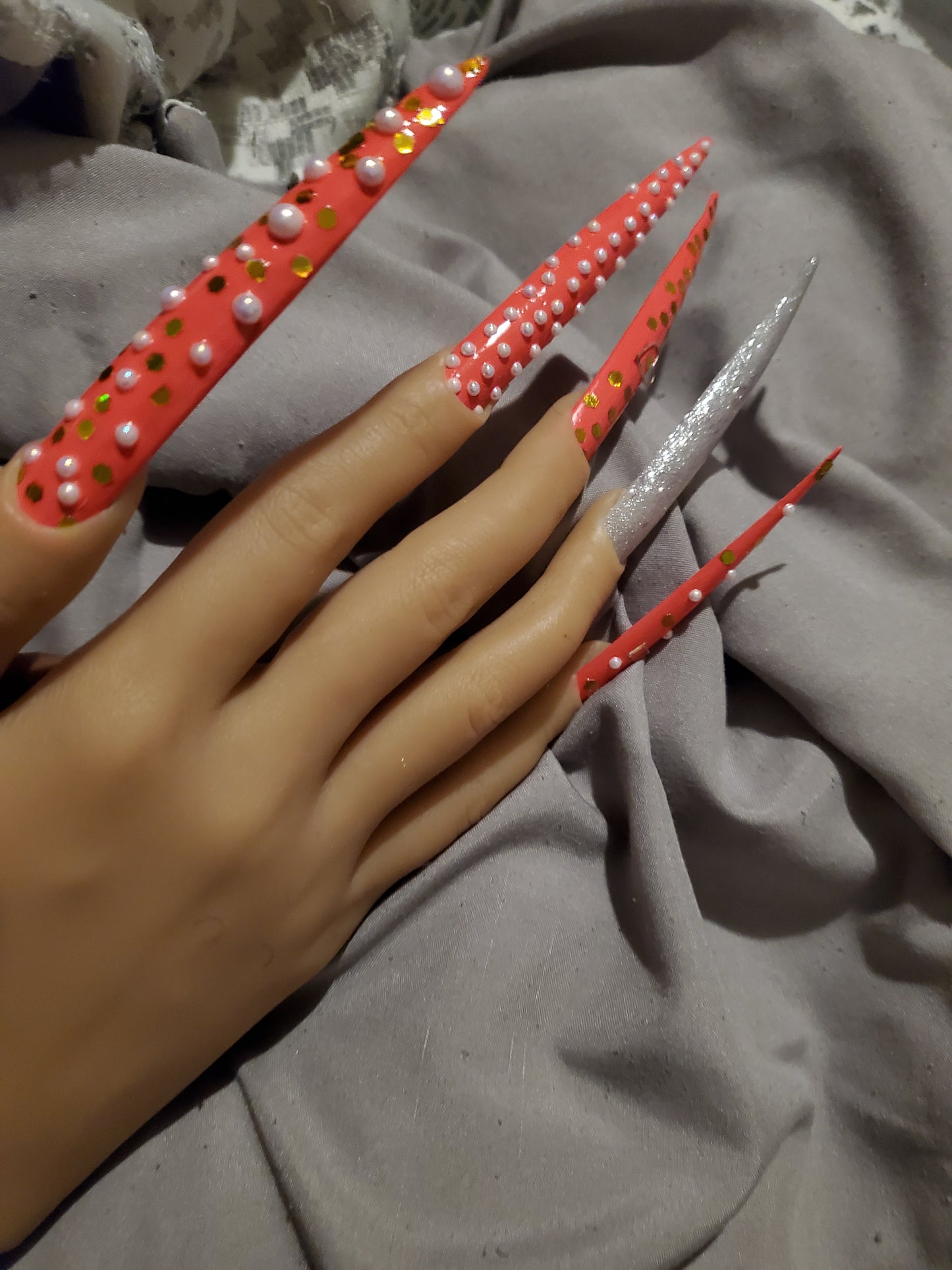 Hot pink barbie fun press on nails extended stiletto nails