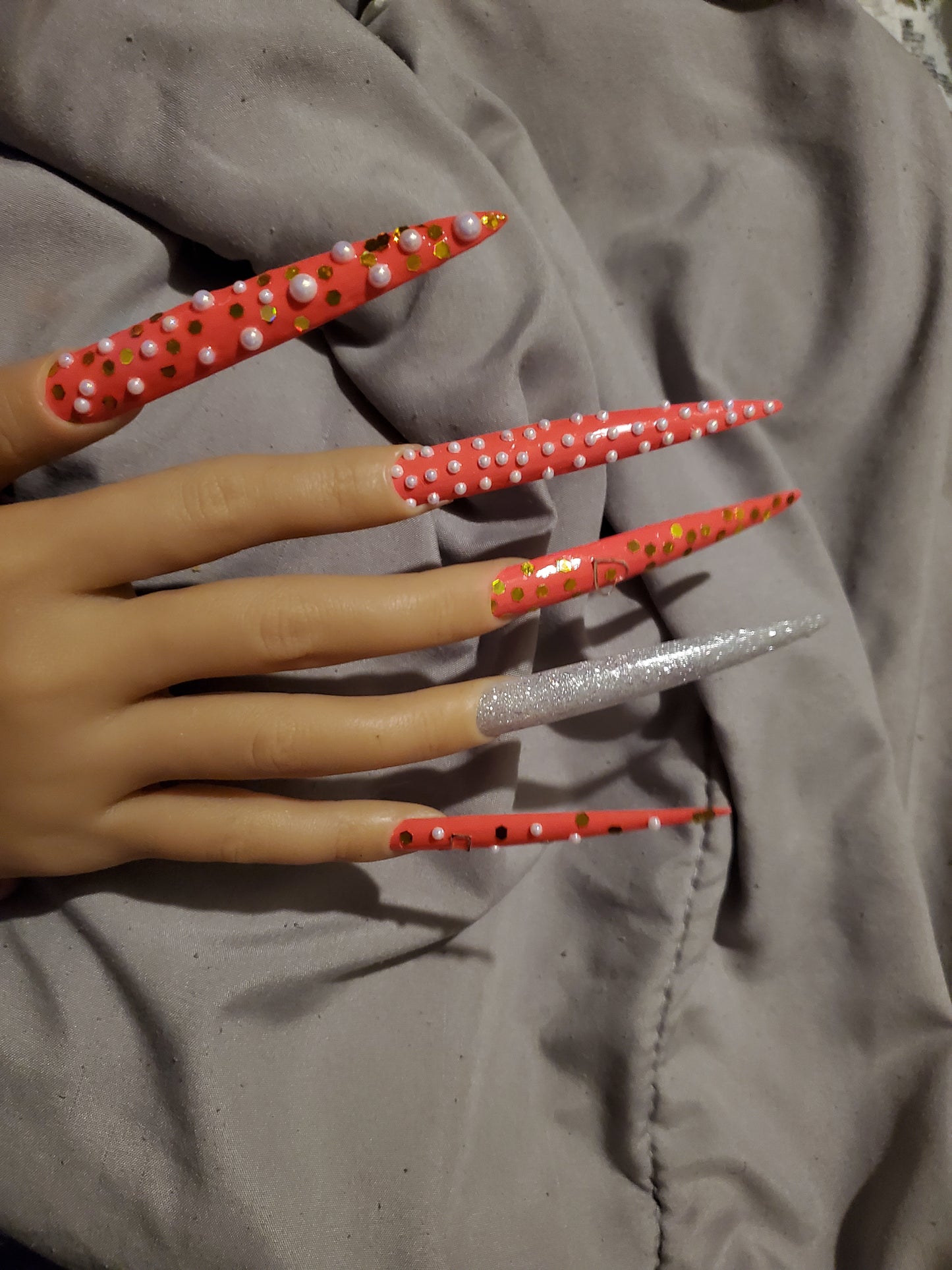 Hot pink barbie fun press on nails extended stiletto nails