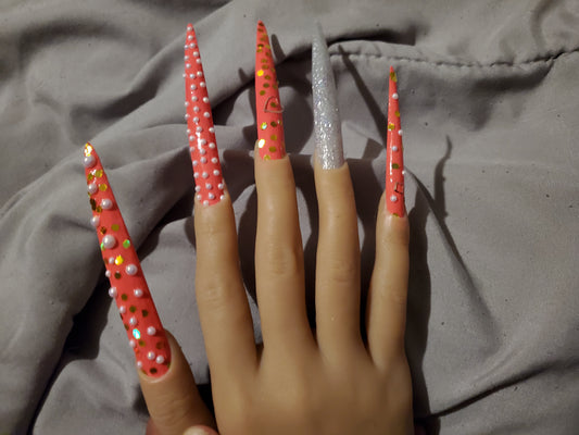 Hot pink barbie fun press on nails extended stiletto nails