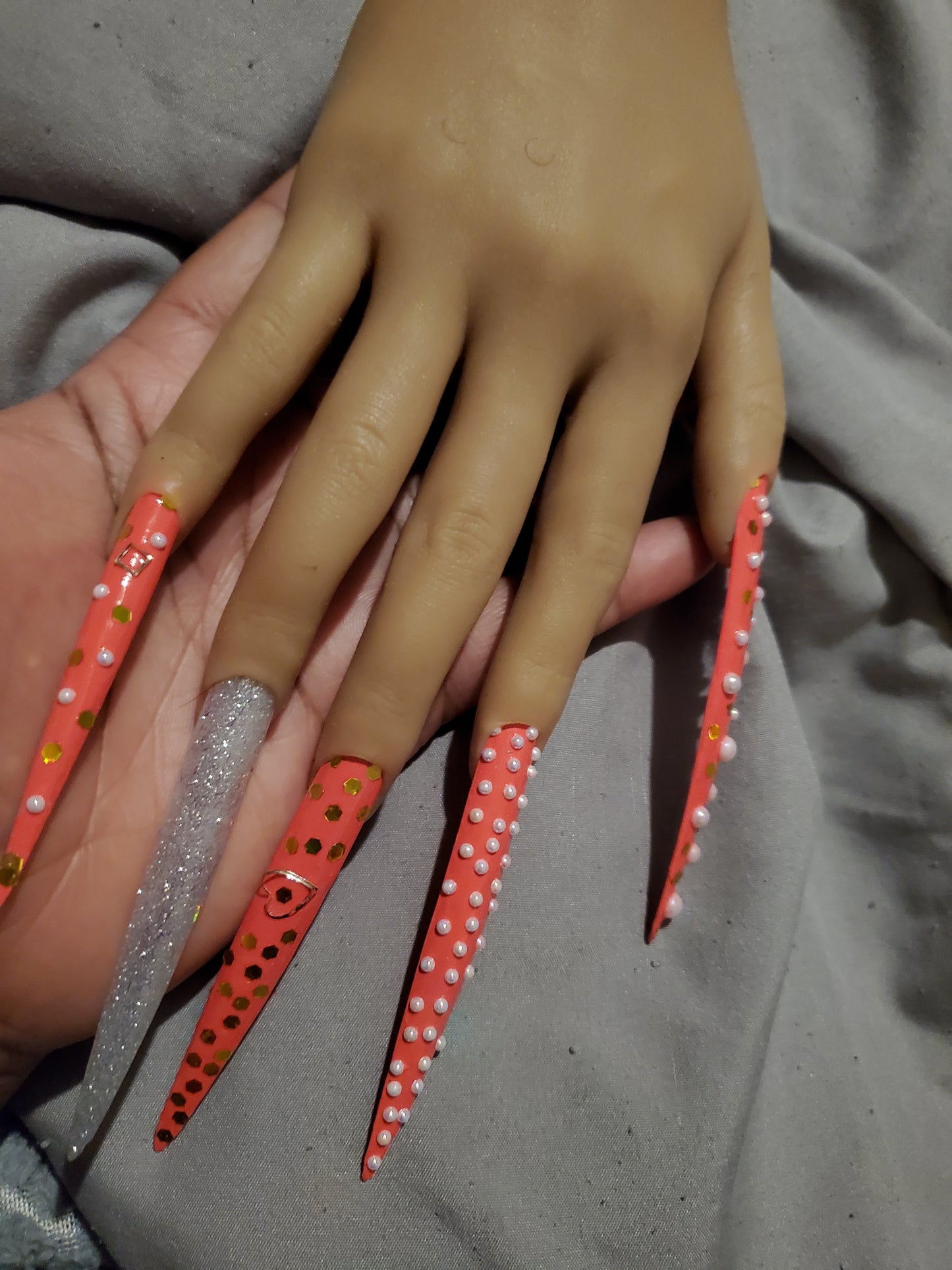 Hot pink barbie fun press on nails extended stiletto nails