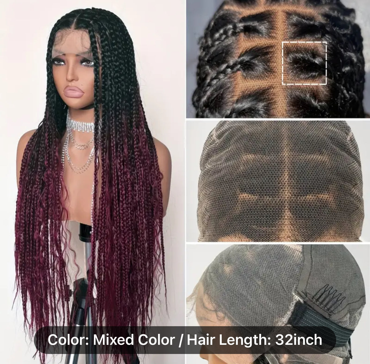S’vannah ombre knotless full braid lace wig