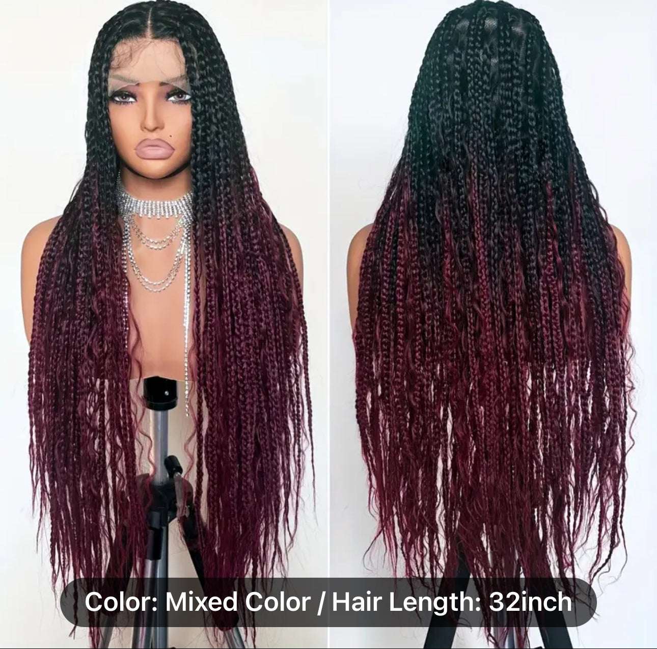 S’vannah ombre knotless full braid lace wig