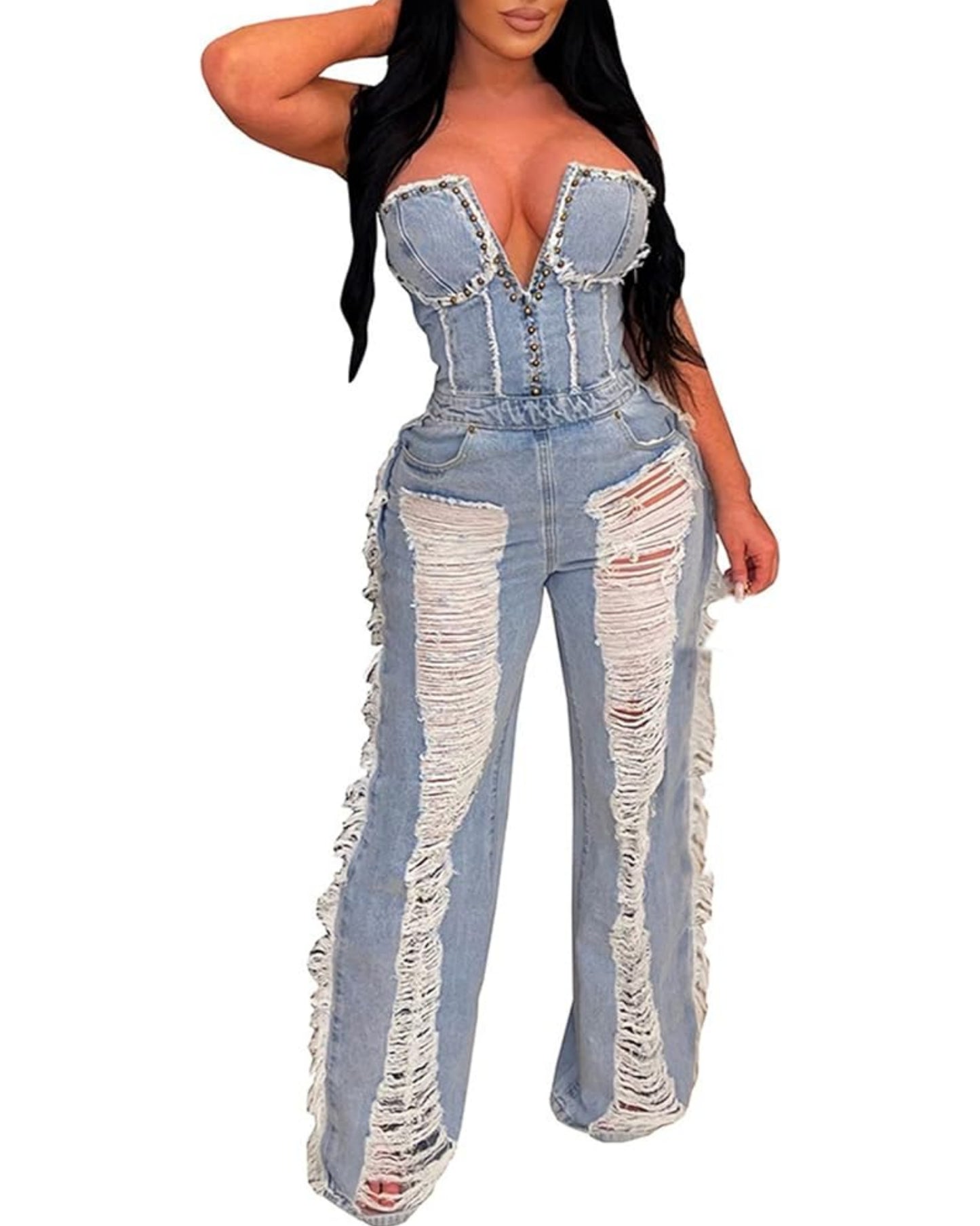 Thee distressed denim jumpsuit