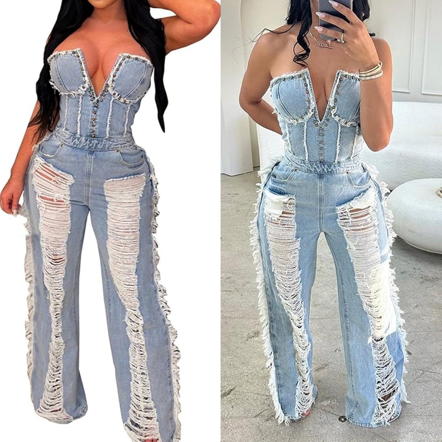 Thee distressed denim jumpsuit