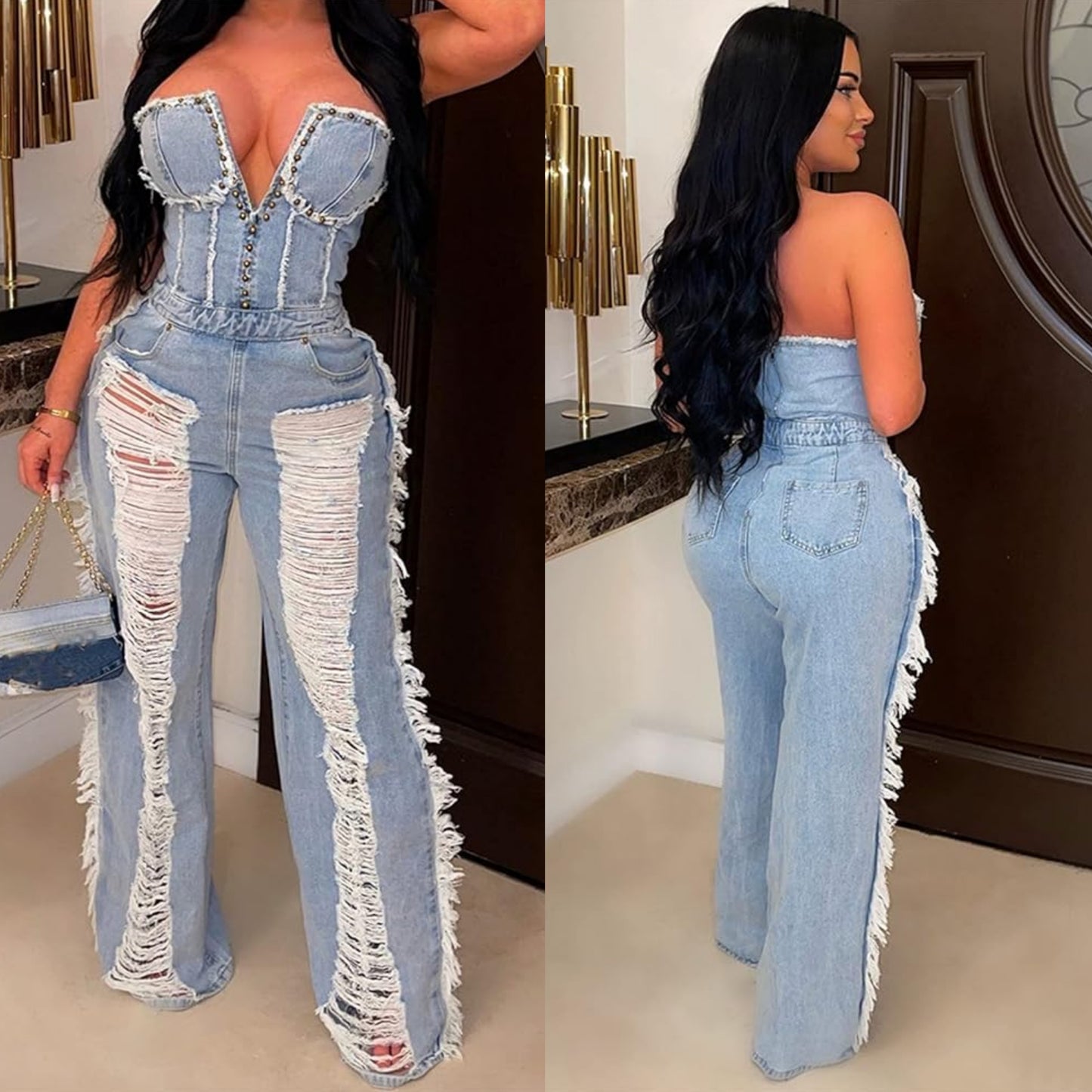 Thee distressed denim jumpsuit