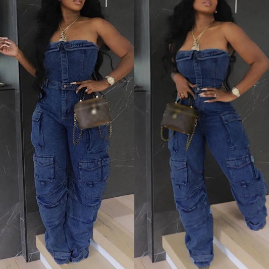 Queen bee Jean jumpsuit Blue