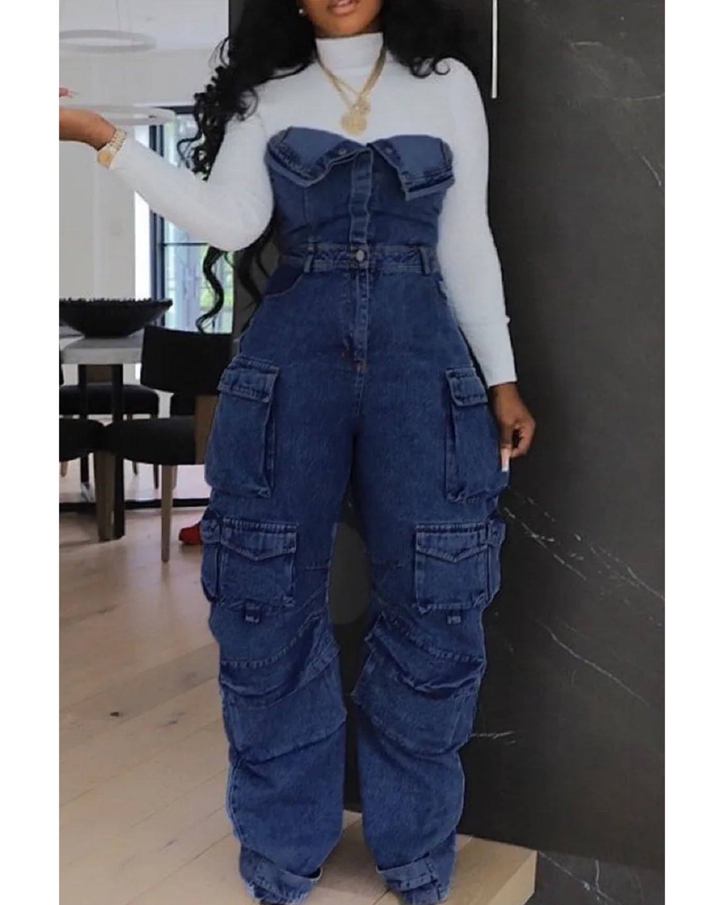 Queen bee Jean jumpsuit Blue