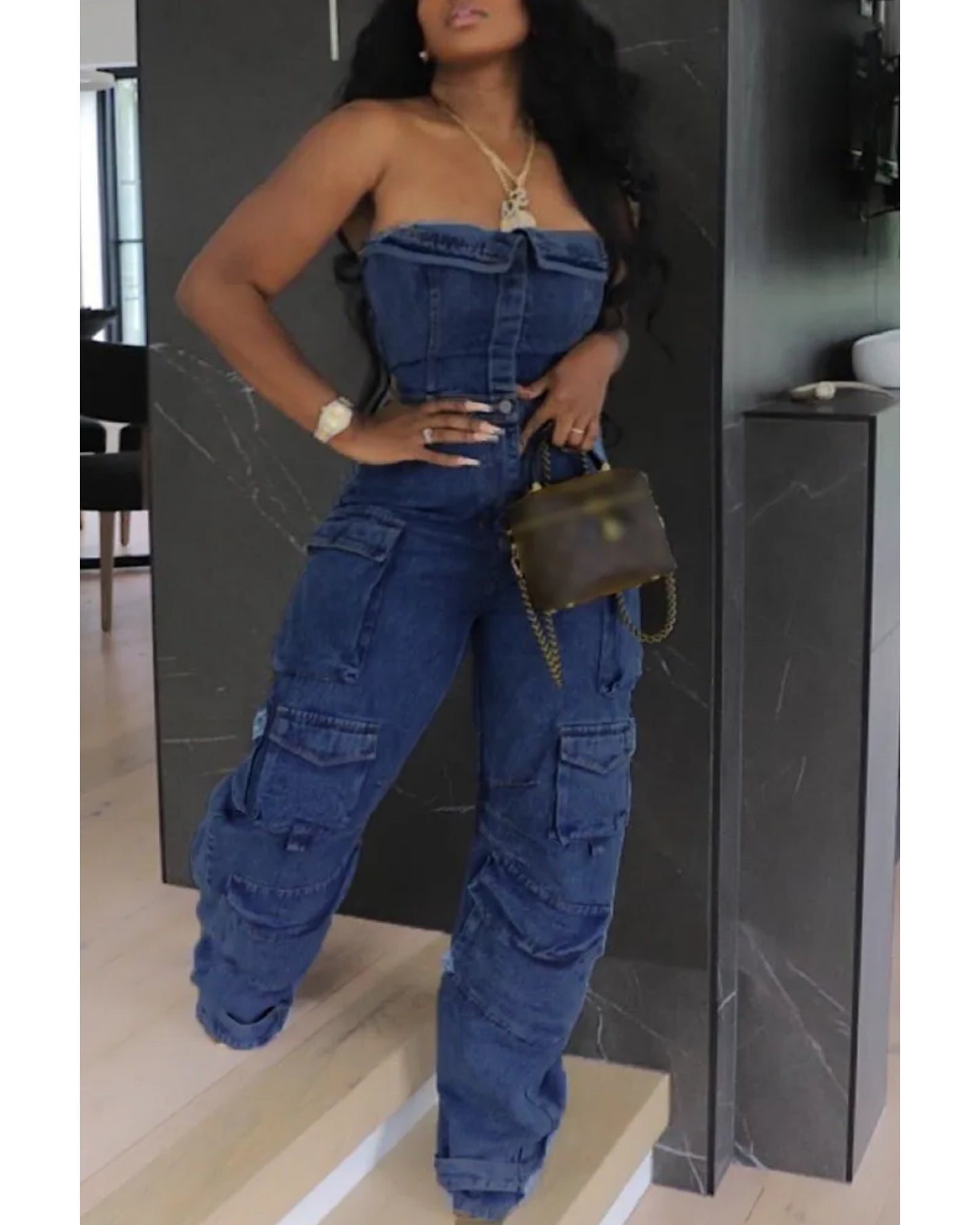 Queen bee Jean jumpsuit Blue