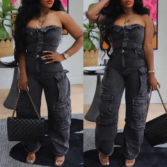 Queen bee Jean jumpsuit Black
