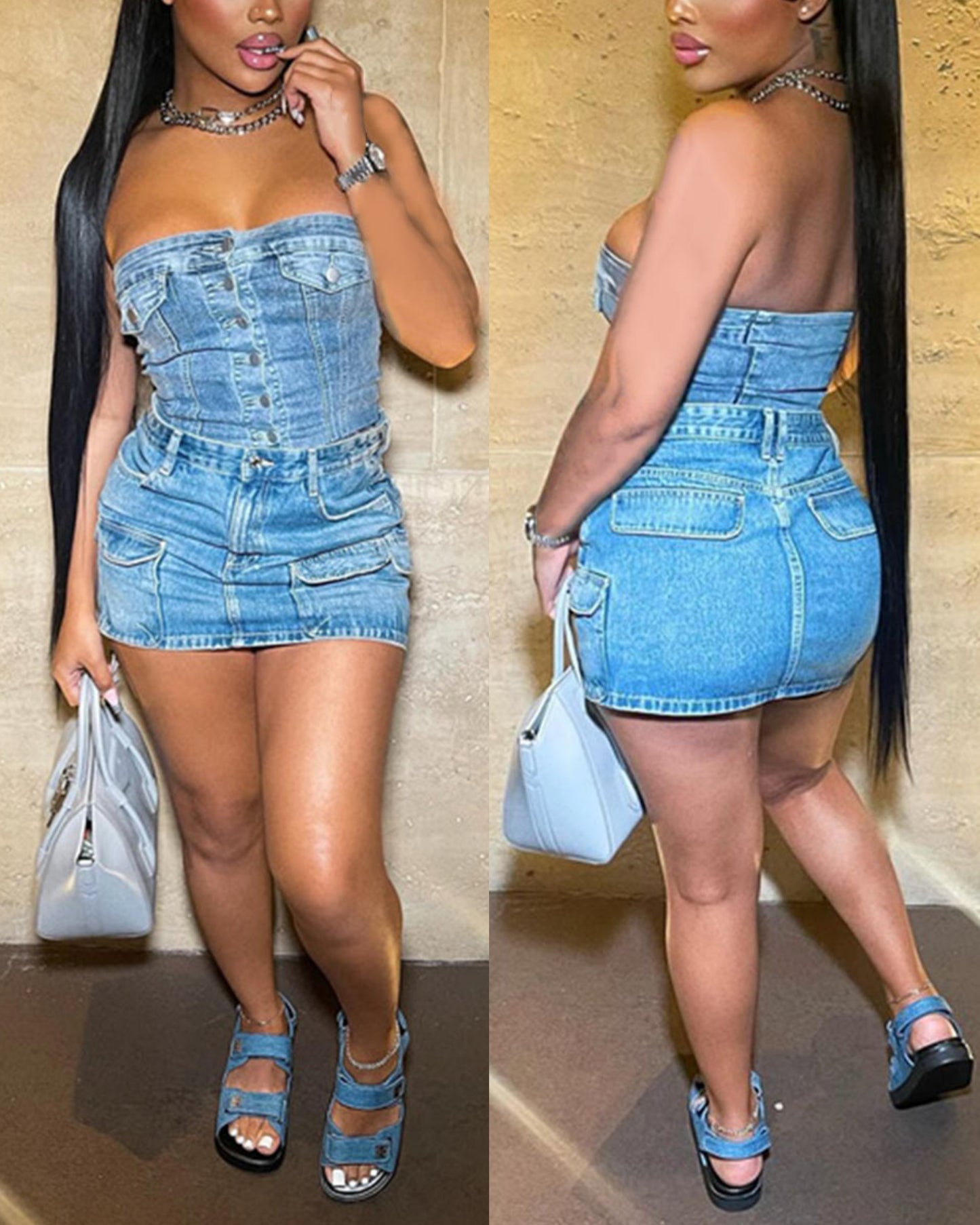 Porsha denim skirt set