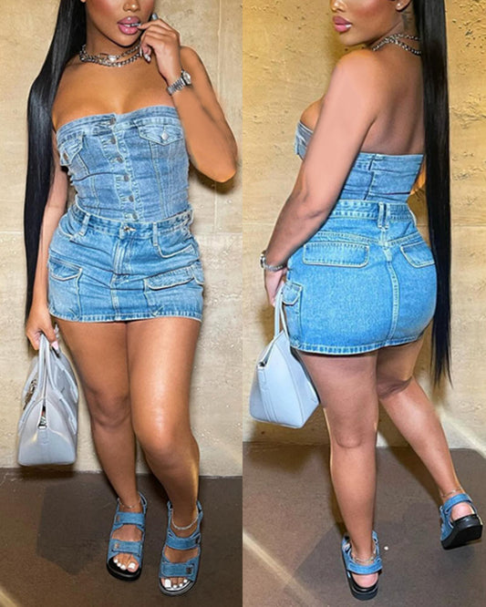 Porsha denim skirt set