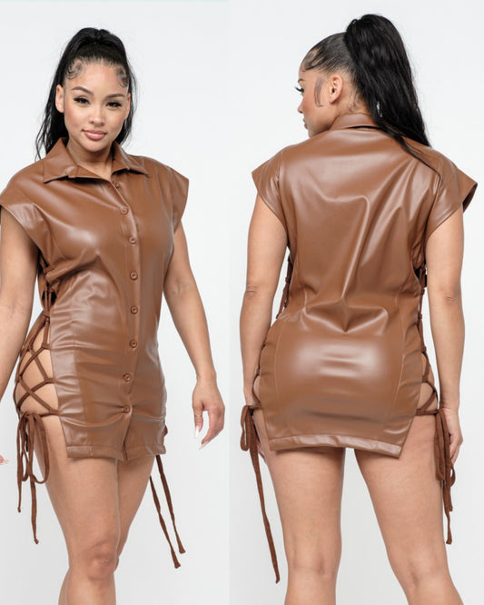 Poca in leather dress