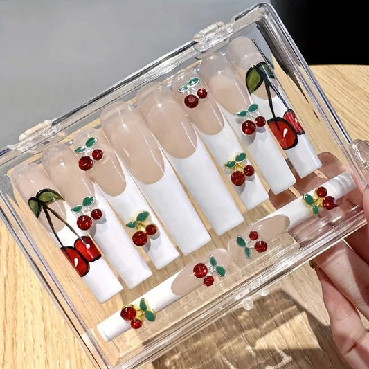Long cherry girl press on nails