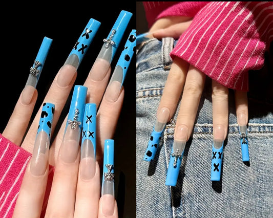 Powder blues long press on nail