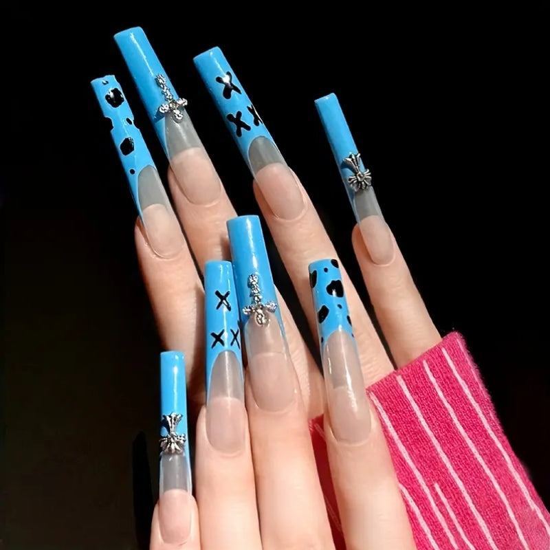 Powder blues long press on nail
