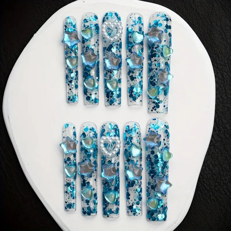 Case of the blues press on nails