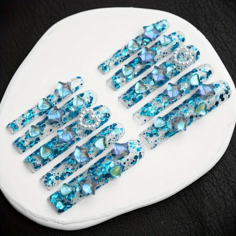 Case of the blues press on nails