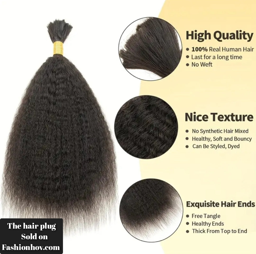 Premium thick kinky hair bulk human hair for braids or crochet