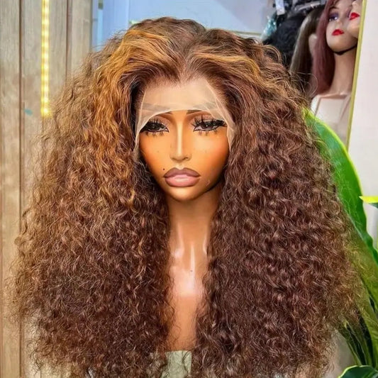 Giselle blonde hightlight kinky Deep wave pre plucked Transparent lace wig