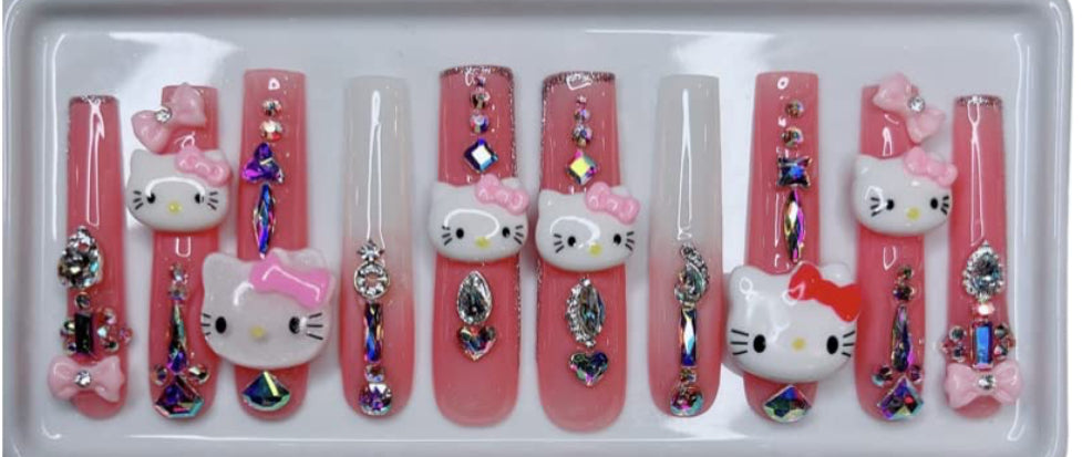 Hello kitty kitty press on nails custom