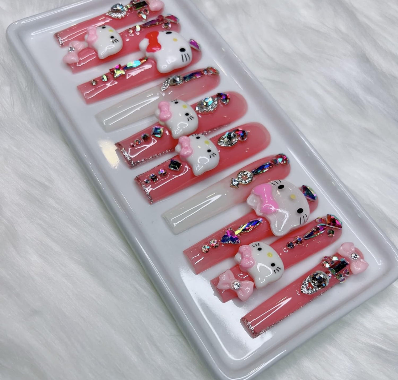 Hello kitty kitty press on nails custom