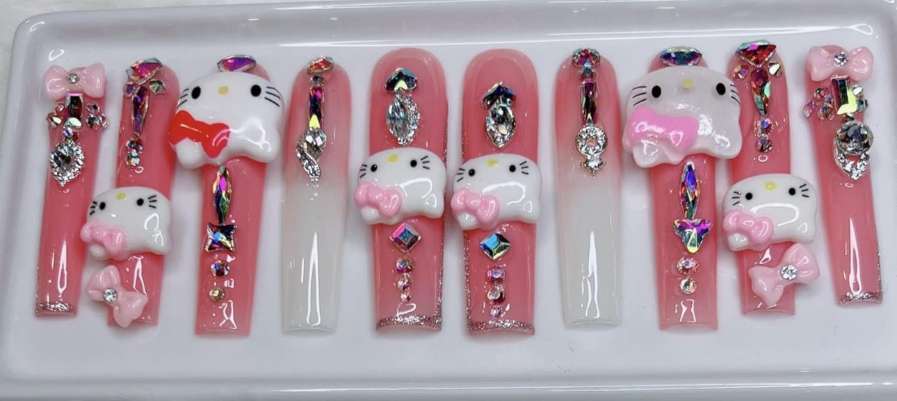 Hello kitty kitty press on nails custom