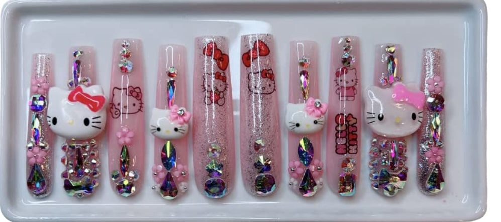 Hello kitty kitty press on nails custom