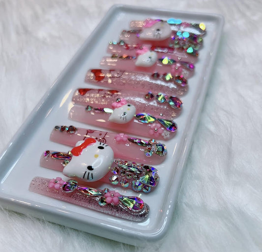 Hello kitty kitty press on nails custom