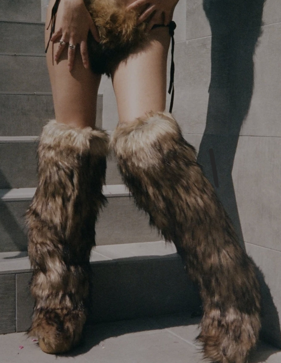 Last pair shag fur knee-over knee boots