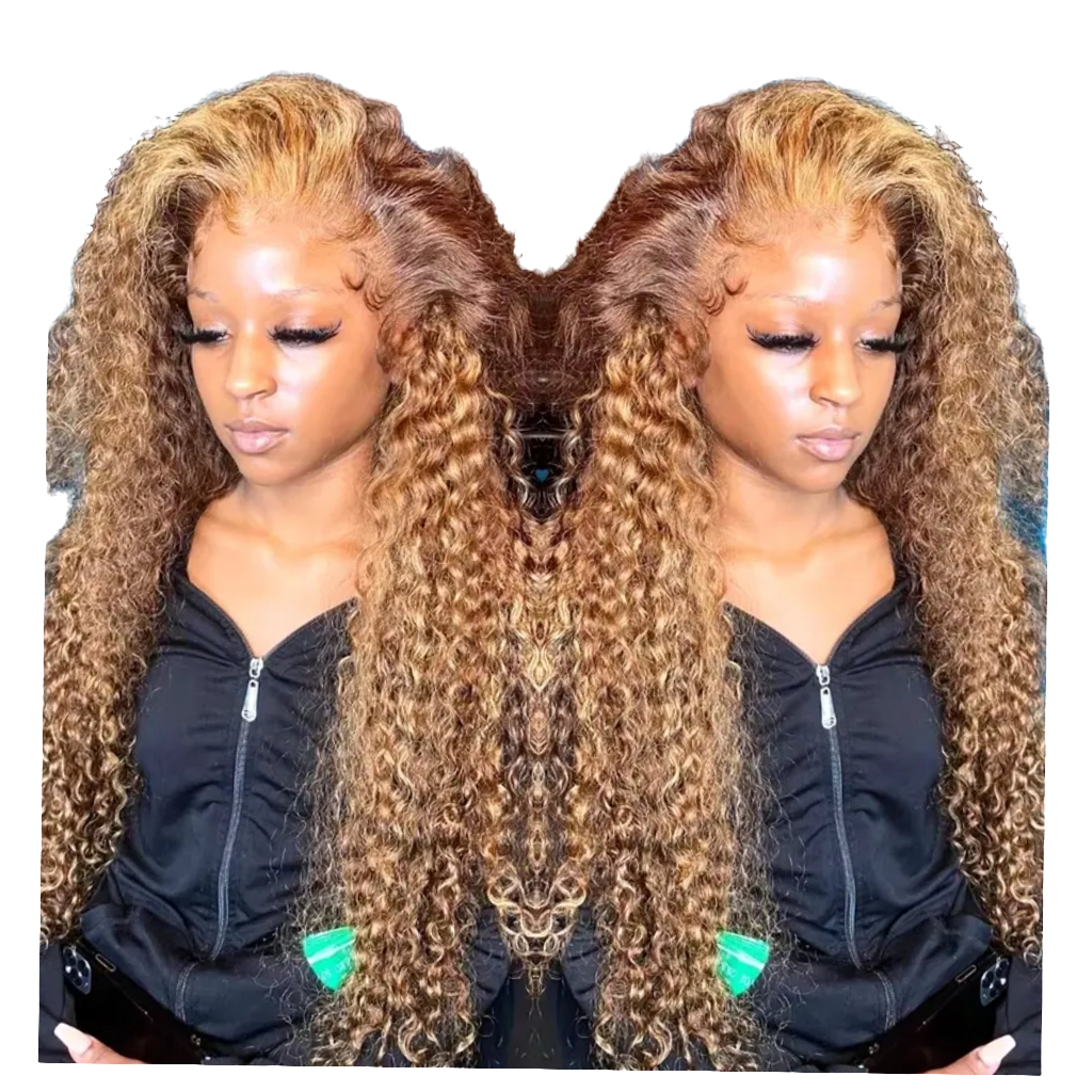 Giselle blonde hightlight kinky Deep wave pre plucked Transparent lace wig